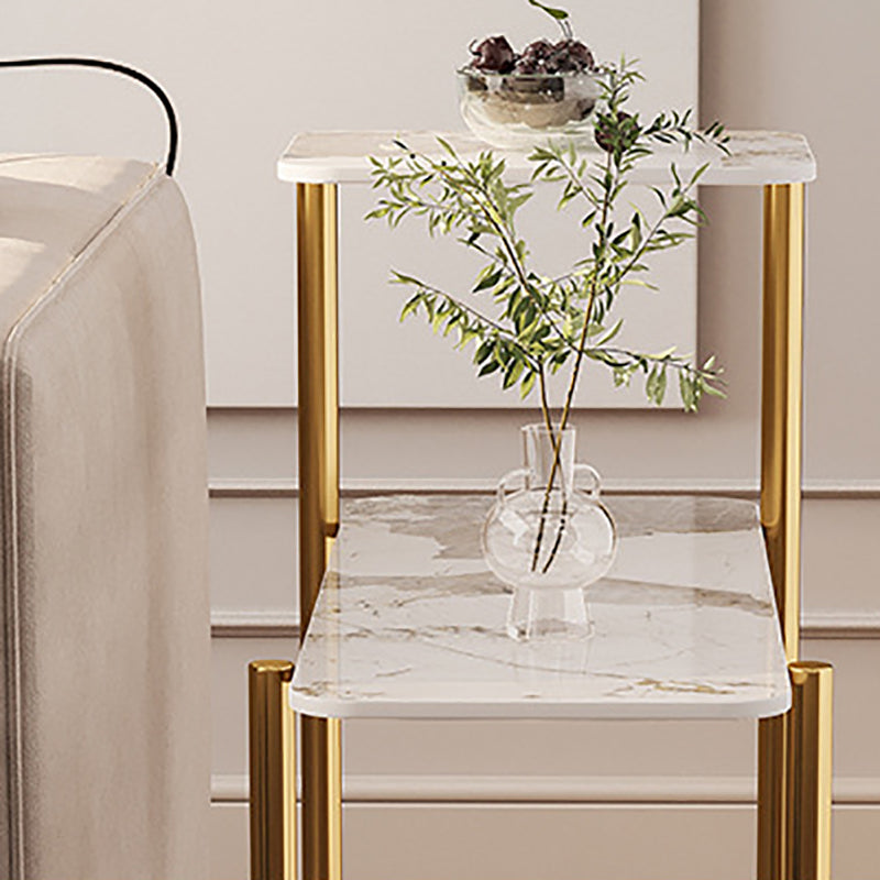 Contemporary Rectangular Side Table Slate Top 4 Legs End Table