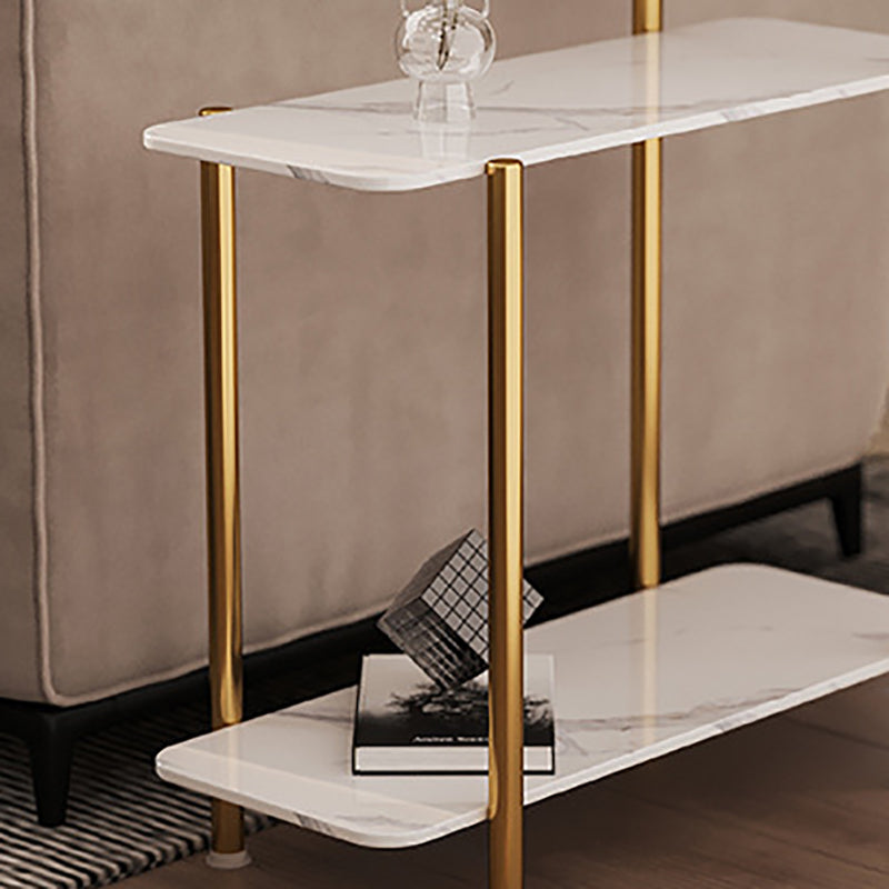 Contemporary Rectangular Side Table Slate Top 4 Legs End Table
