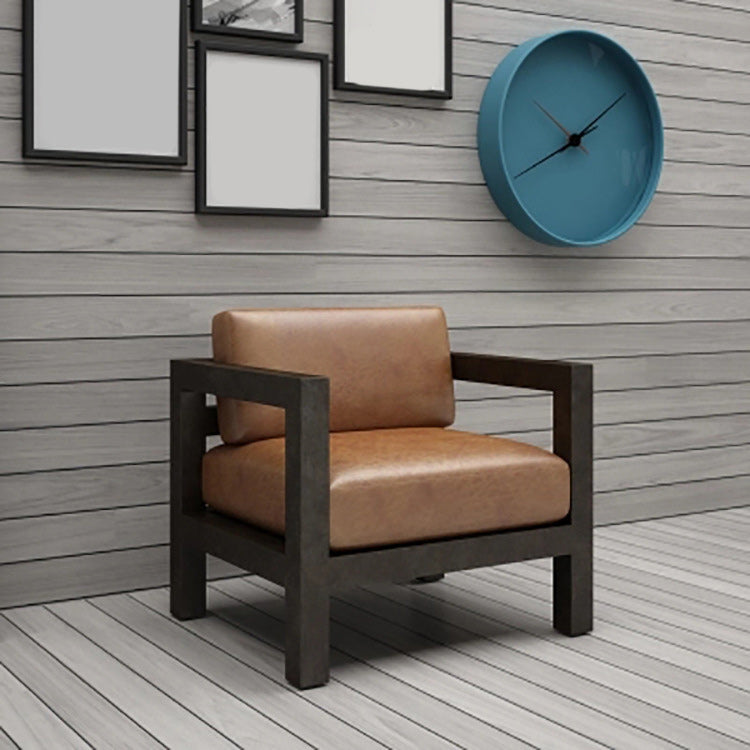 Contemporary Brown Leather Sofa with Black Square in Iron for Apartment