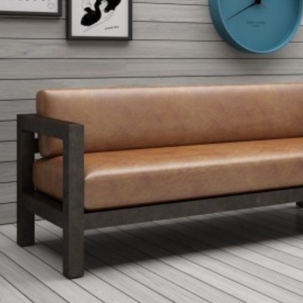 Contemporary Brown Leather Sofa with Black Square in Iron for Apartment