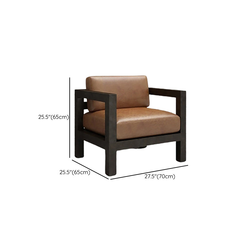 Contemporary Brown Leather Sofa with Black Square in Iron for Apartment
