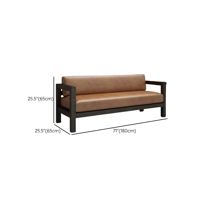 Contemporary Brown Leather Sofa with Black Square in Iron for Apartment