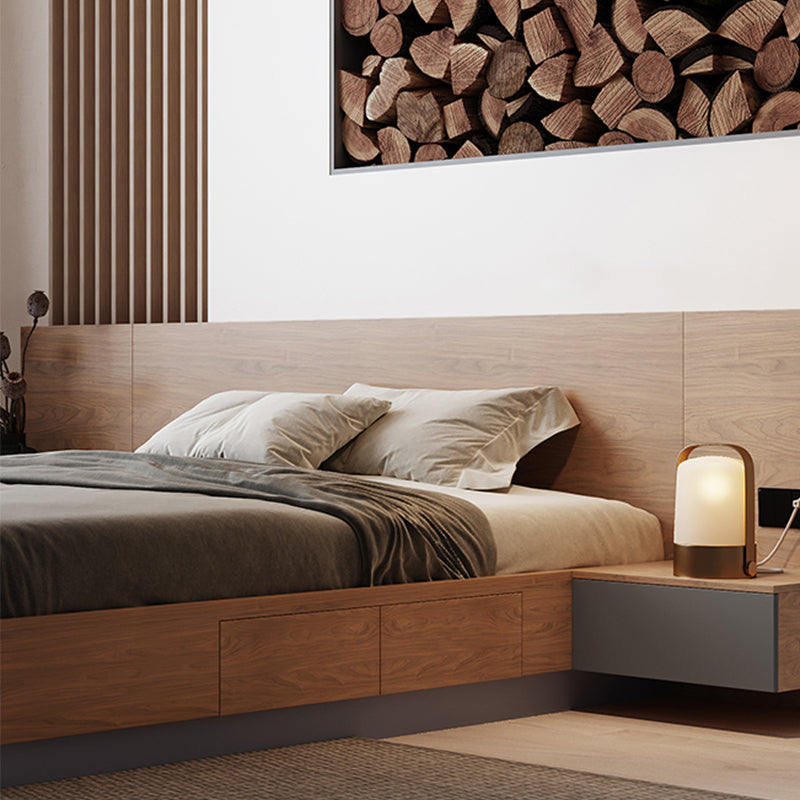 Rectangular Panel Platform Bed Frame Natural Standard Bed with Drawers