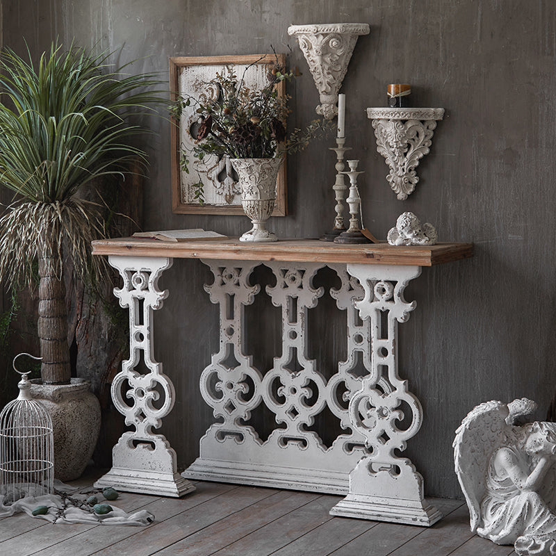 Wood Rectangle Console Table Distressed Accent Table for Hall