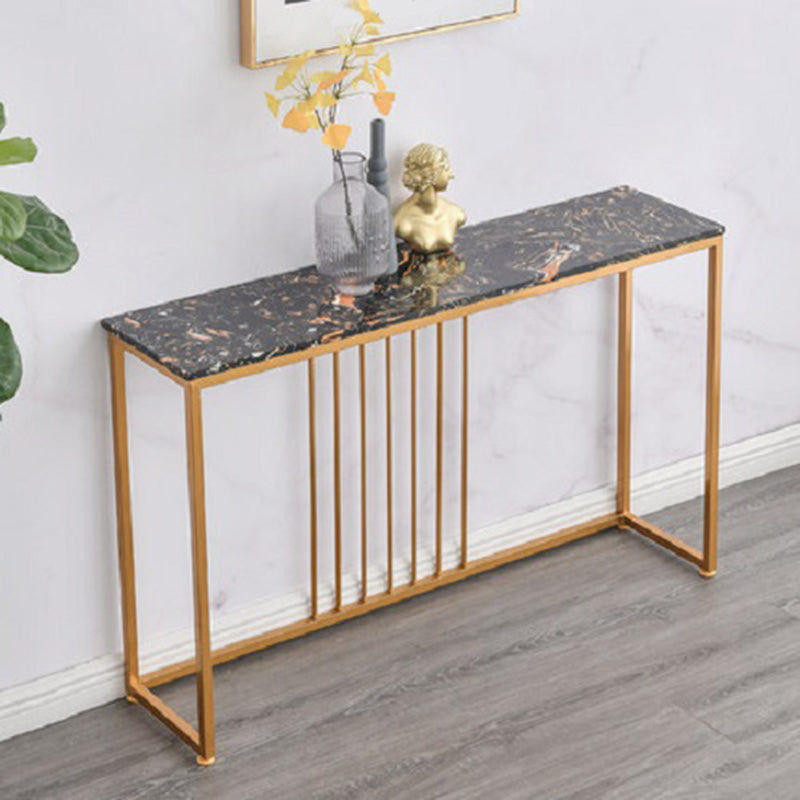 Glam Console Accent Table Antique Finish Sofa Console Table in Marble