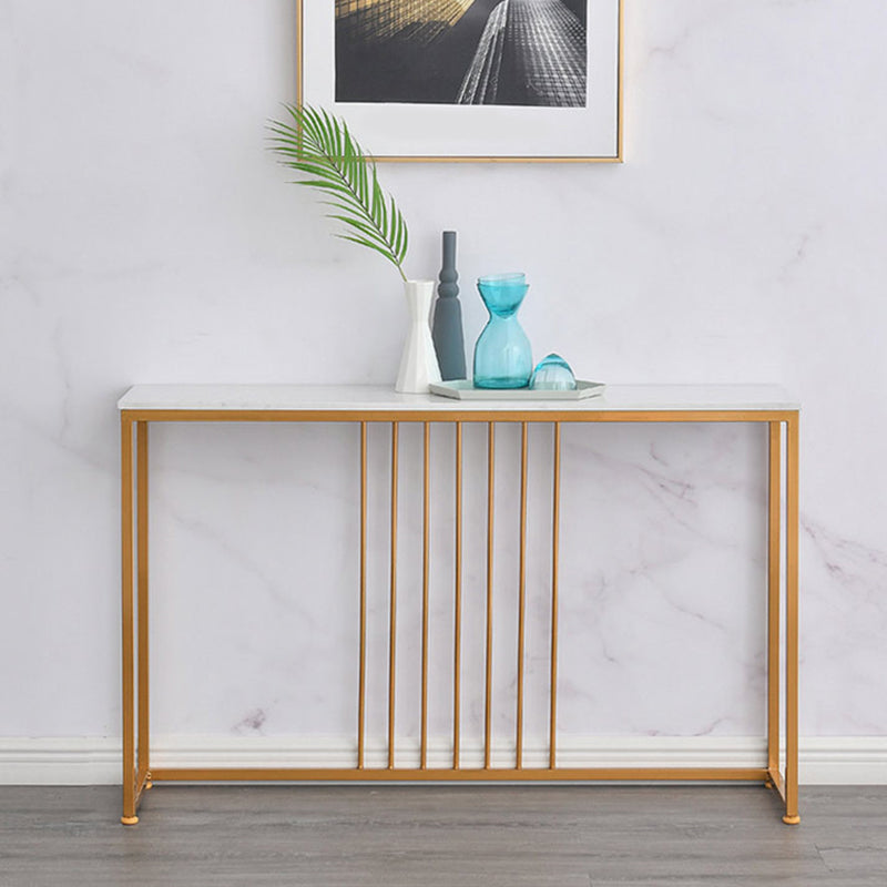Glam Console Accent Table Antique Finish Sofa Console Table in Marble