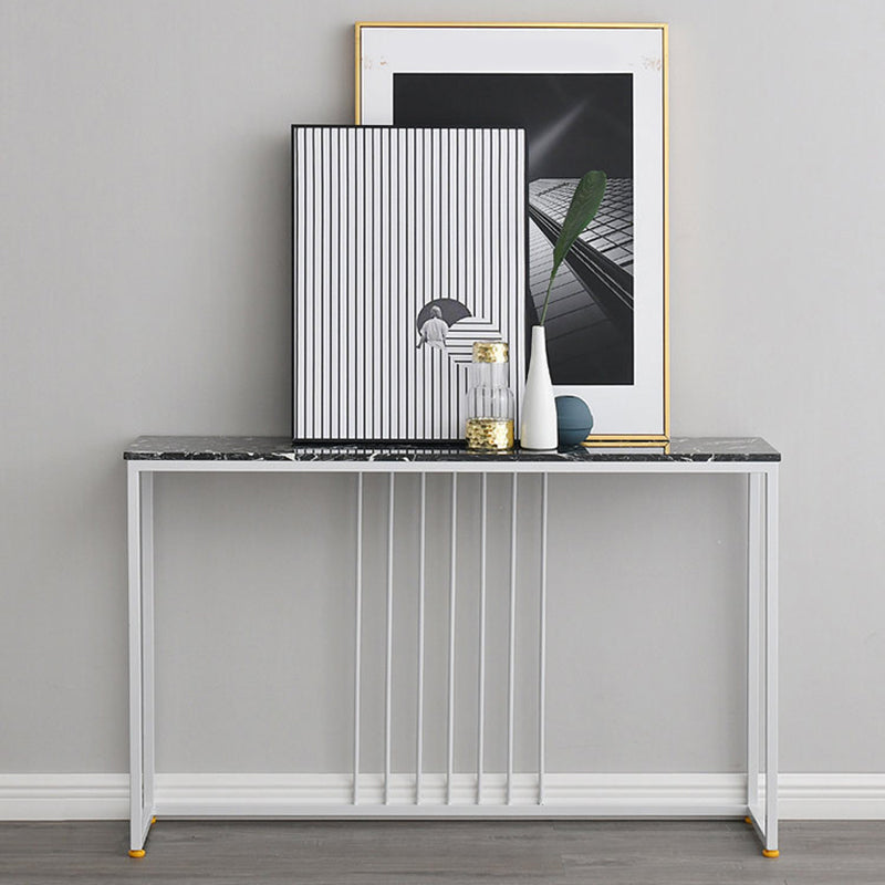 Glam Console Accent Table Antique Finish Sofa Console Table in Marble