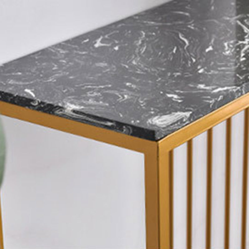 Glam Console Accent Table Antique Finish Sofa Console Table in Marble