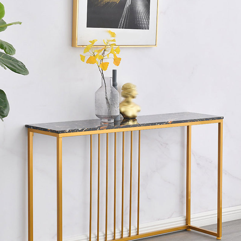 Glam Console Accent Table Antique Finish Sofa Console Table in Marble