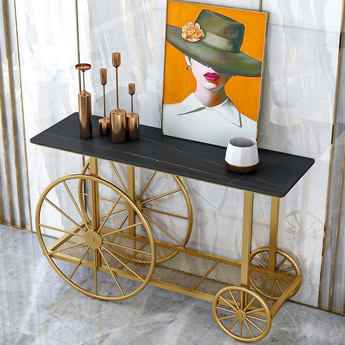 Contemporary Iron Console Sofa Table Rectangle Marble Accent Table with Shelf for Hall