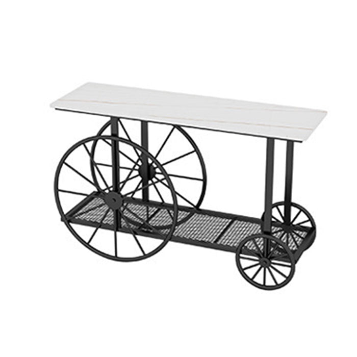 Contemporary Iron Console Sofa Table Rectangle Marble Accent Table with Shelf for Hall