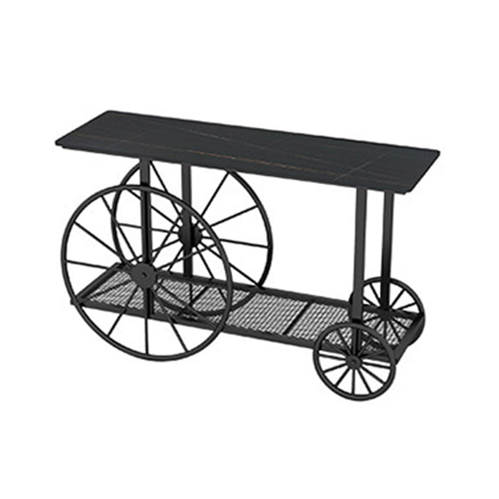 Contemporary Iron Console Sofa Table Rectangle Marble Accent Table with Shelf for Hall