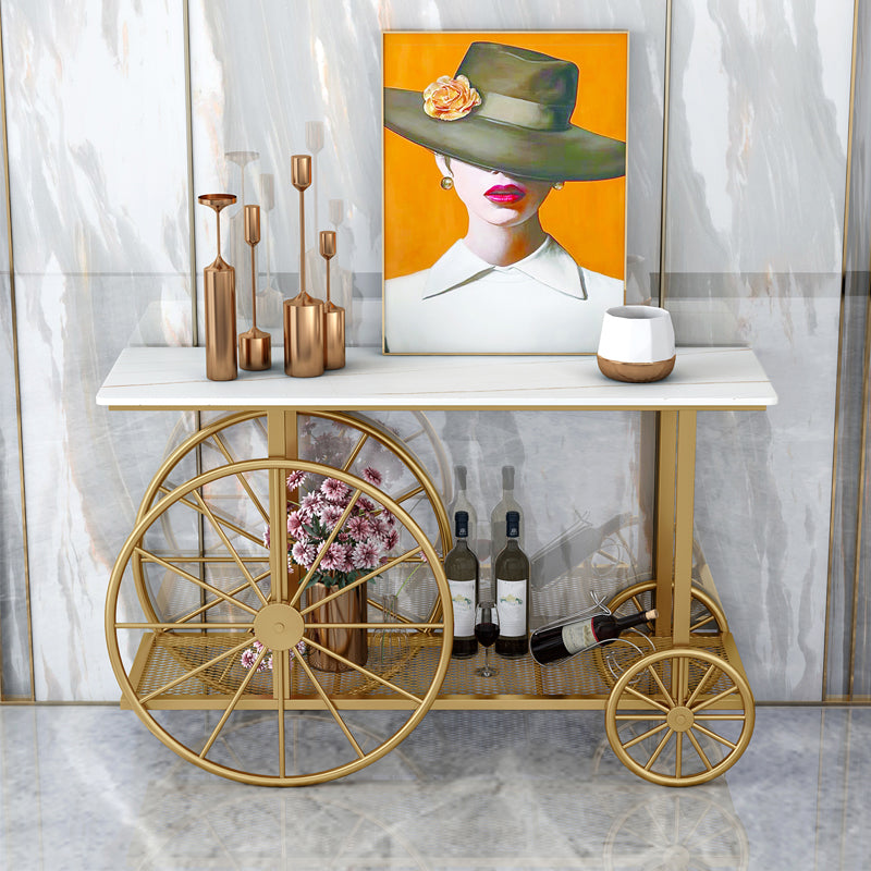 Contemporary Iron Console Sofa Table Rectangle Marble Accent Table with Shelf for Hall