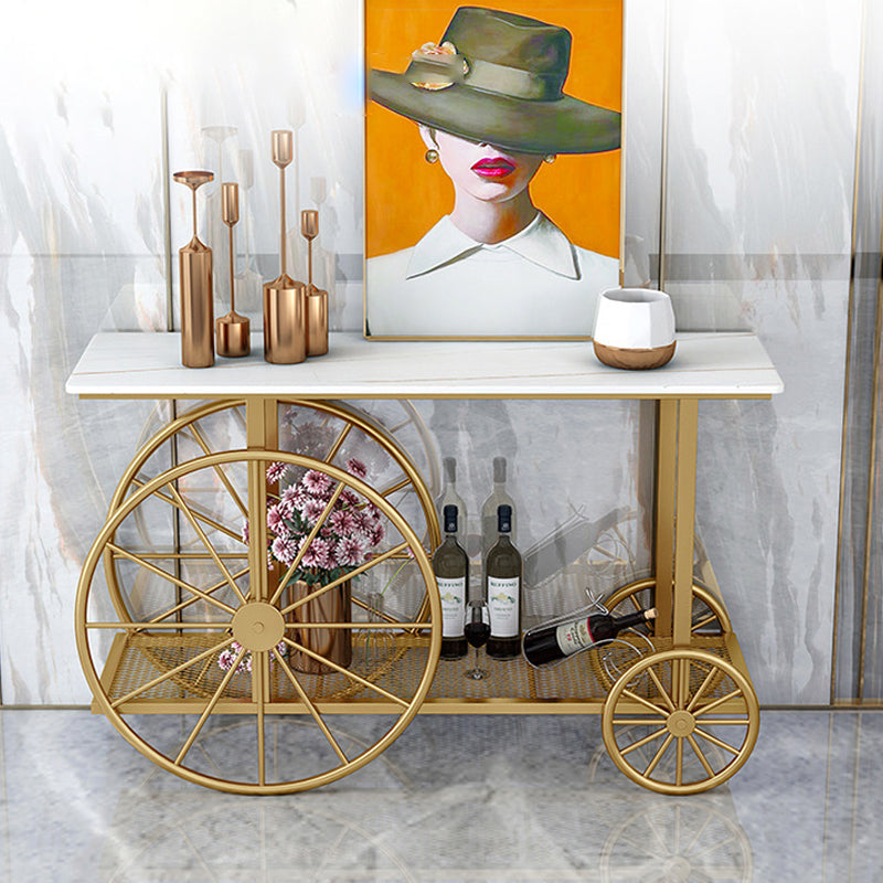 Contemporary Iron Console Sofa Table Rectangle Marble Accent Table with Shelf for Hall