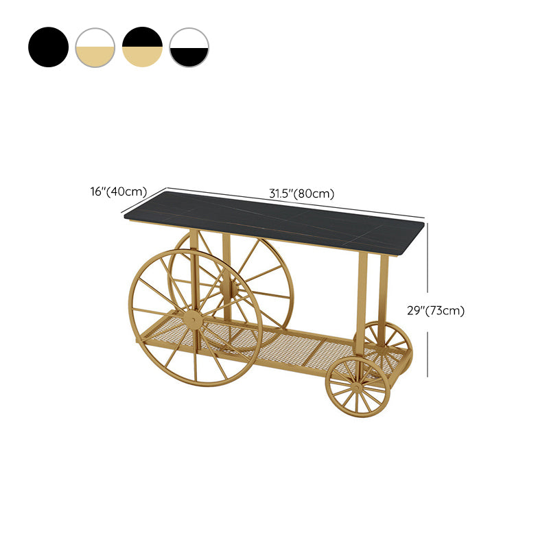 Contemporary Iron Console Sofa Table Rectangle Marble Accent Table with Shelf for Hall