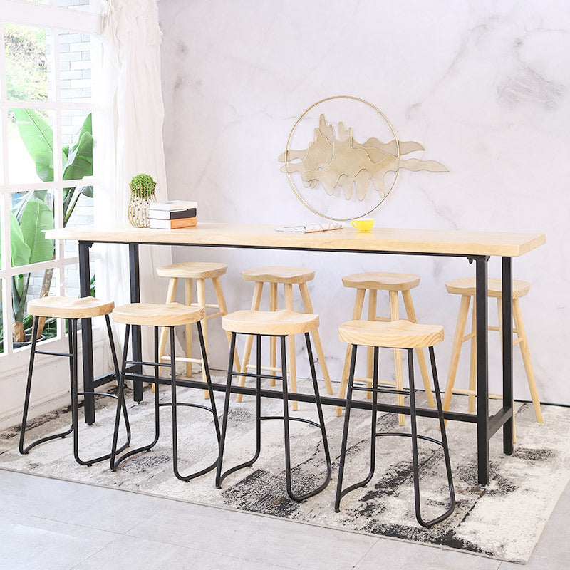 Metal Base Bar Table Rectangular Wood Top Bistro Pub Table for Bar