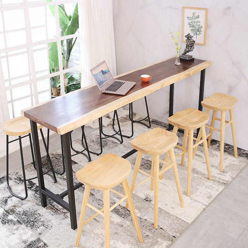 Metal Base Bar Table Rectangular Wood Top Bistro Pub Table for Bar