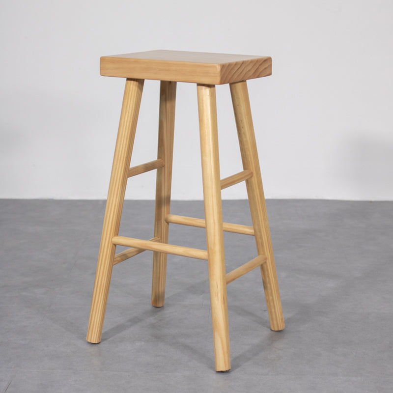 Indoor Rectangle Backless Bar Stool Pine Solid Wood Bar Stool in Natural