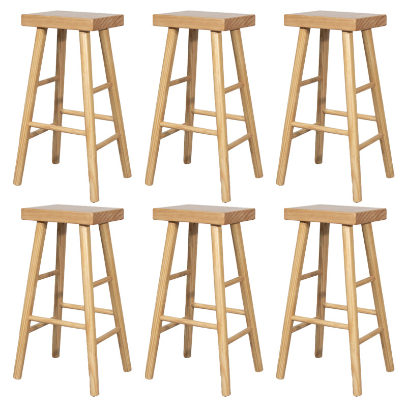 Indoor Rectangle Backless Bar Stool Pine Solid Wood Bar Stool in Natural