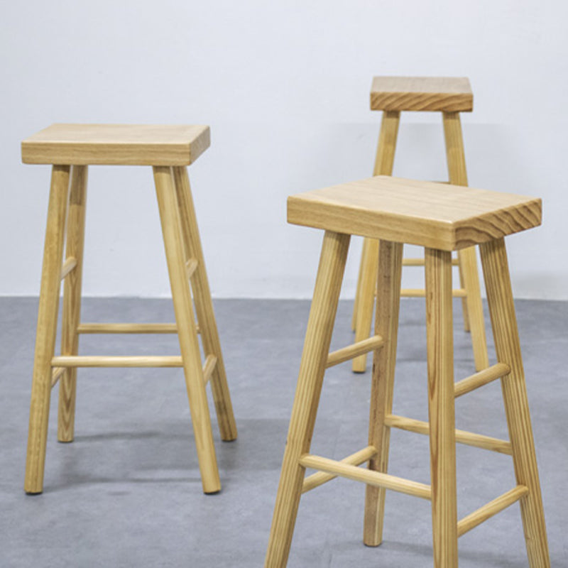Indoor Rectangle Backless Bar Stool Pine Solid Wood Bar Stool in Natural