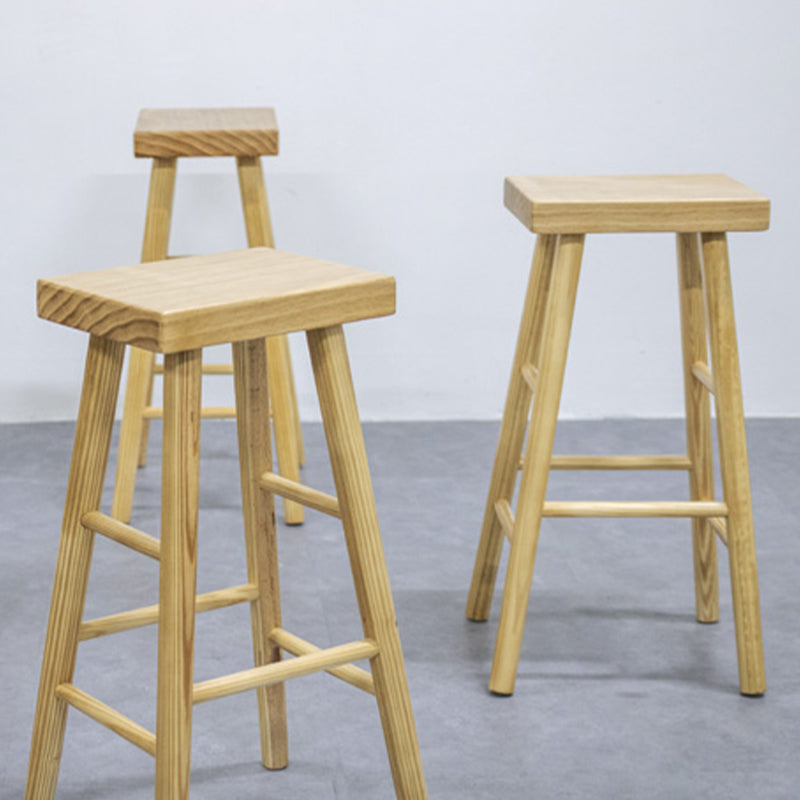 Indoor Rectangle Backless Bar Stool Pine Solid Wood Bar Stool in Natural