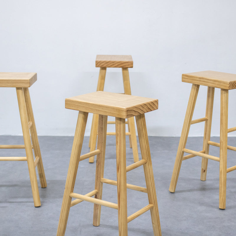 Indoor Rectangle Backless Bar Stool Pine Solid Wood Bar Stool in Natural