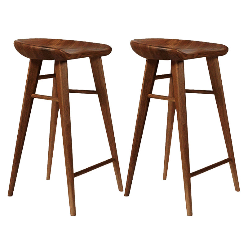Contemporary Backless Contoured Seat Solid Wood Bar Stool with Footrest