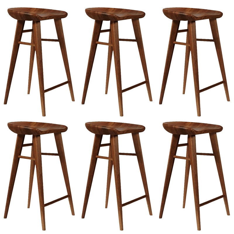 Contemporary Backless Contoured Seat Solid Wood Bar Stool with Footrest