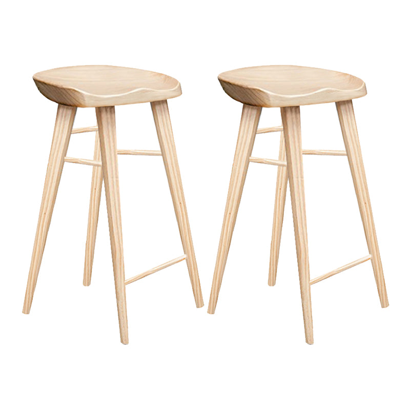 Contemporary Backless Contoured Seat Solid Wood Bar Stool with Footrest