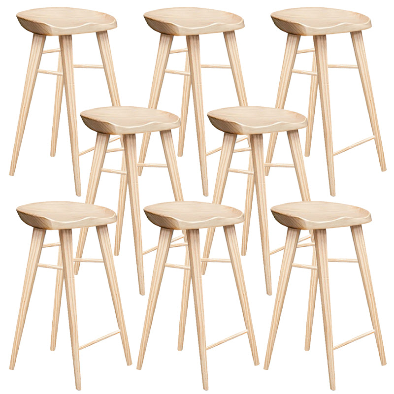 Contemporary Backless Contoured Seat Solid Wood Bar Stool with Footrest