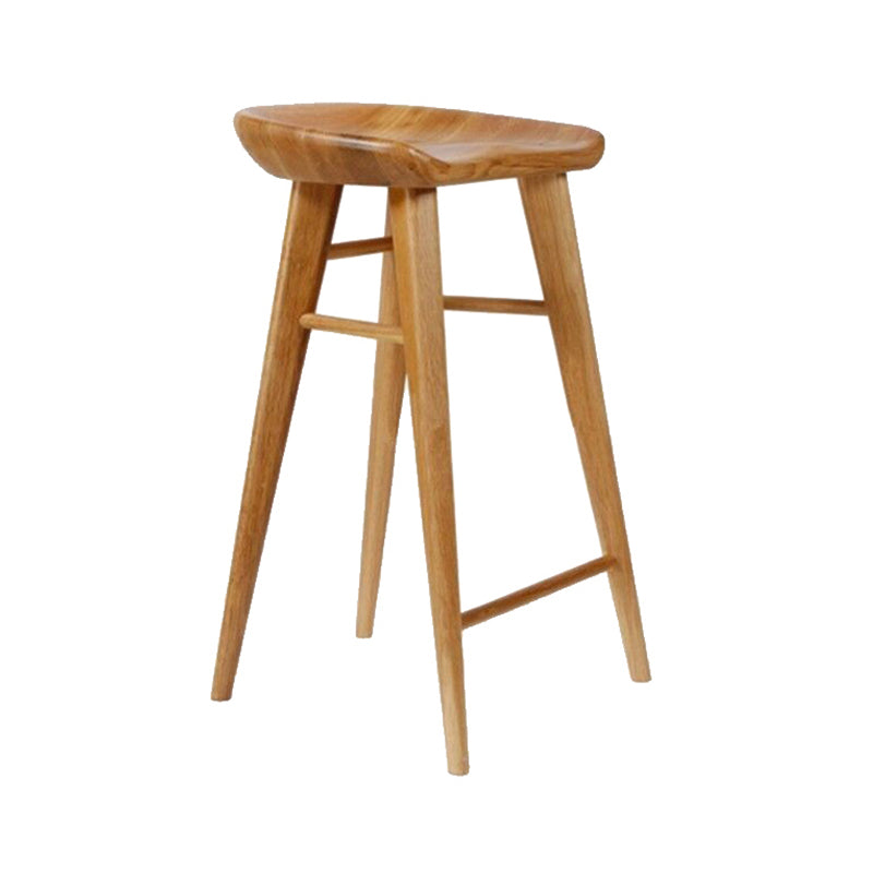 Contemporary Backless Contoured Seat Solid Wood Bar Stool with Footrest