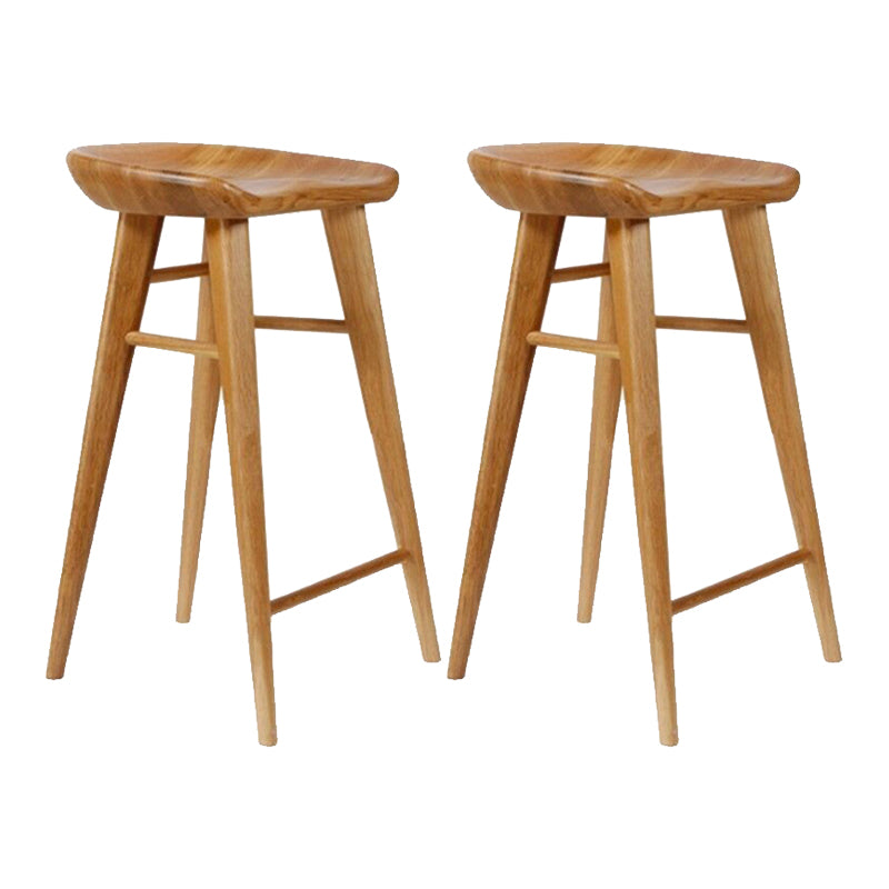 Contemporary Backless Contoured Seat Solid Wood Bar Stool with Footrest