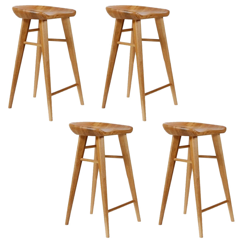 Contemporary Backless Contoured Seat Solid Wood Bar Stool with Footrest