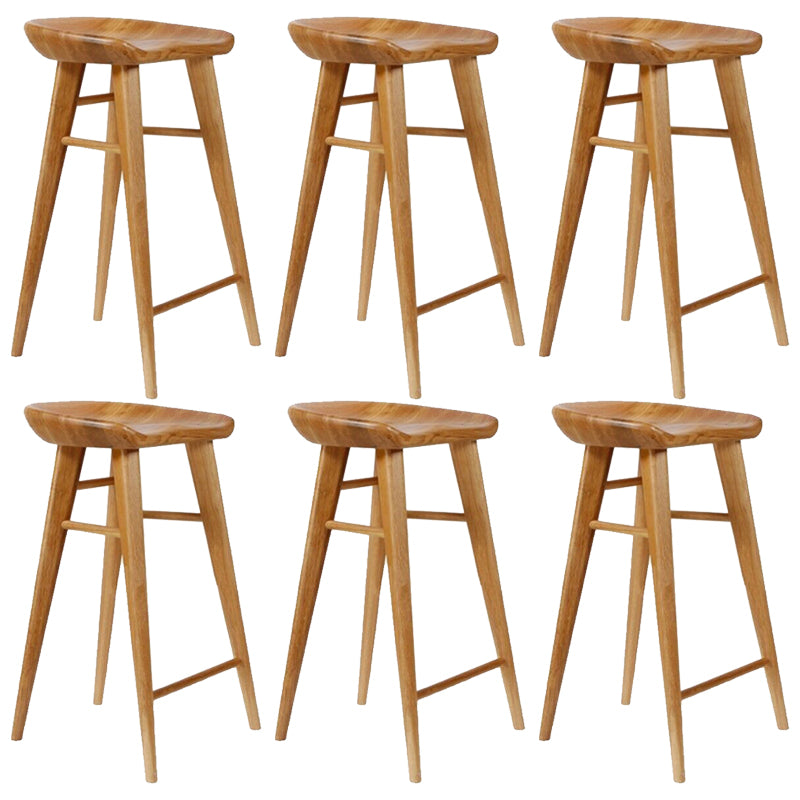 Contemporary Backless Contoured Seat Solid Wood Bar Stool with Footrest