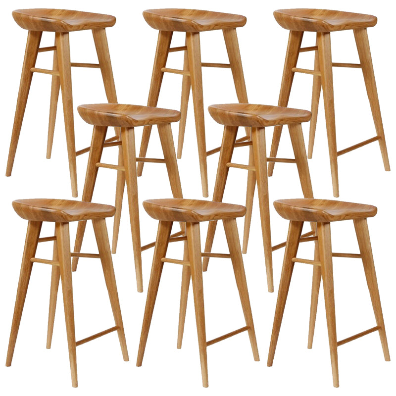 Contemporary Backless Contoured Seat Solid Wood Bar Stool with Footrest