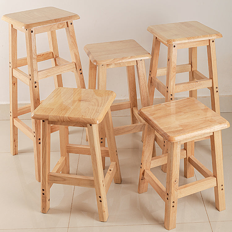 Contemporary Backless Square Seat Indoor Solid Wood Bar Stool