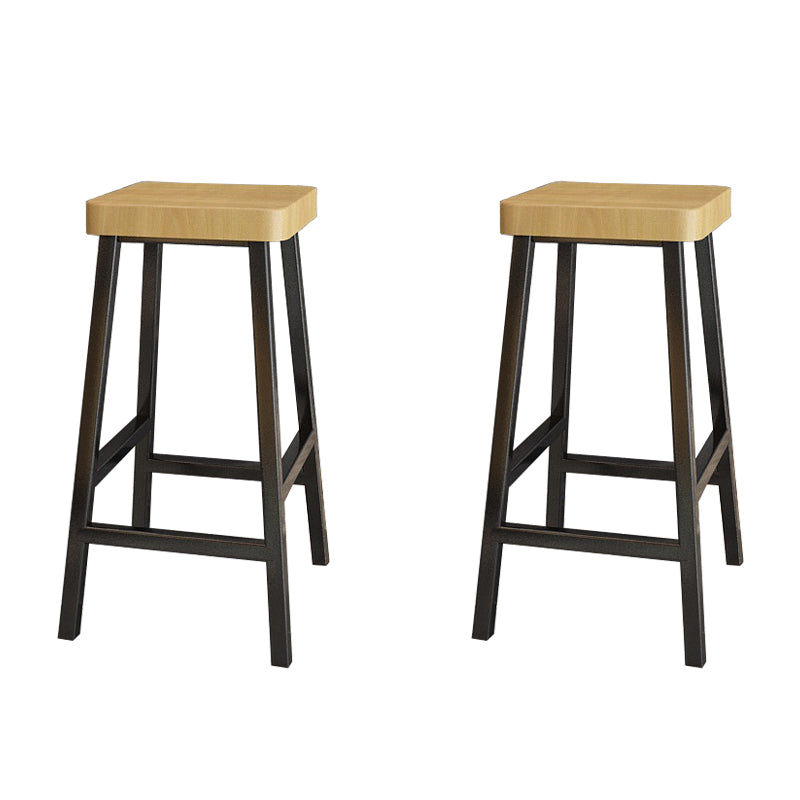 Backless Solid Wood Bar Stool Contemporary Natural Stool with Metal Legs