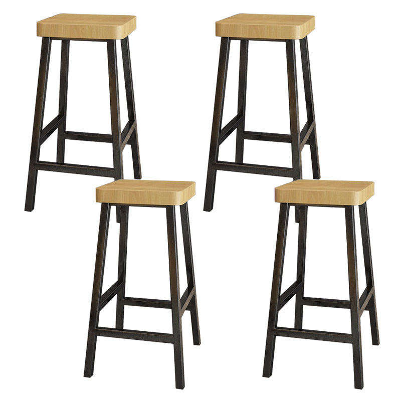 Backless Solid Wood Bar Stool Contemporary Natural Stool with Metal Legs