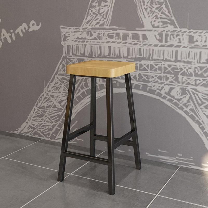 Backless Solid Wood Bar Stool Contemporary Natural Stool with Metal Legs