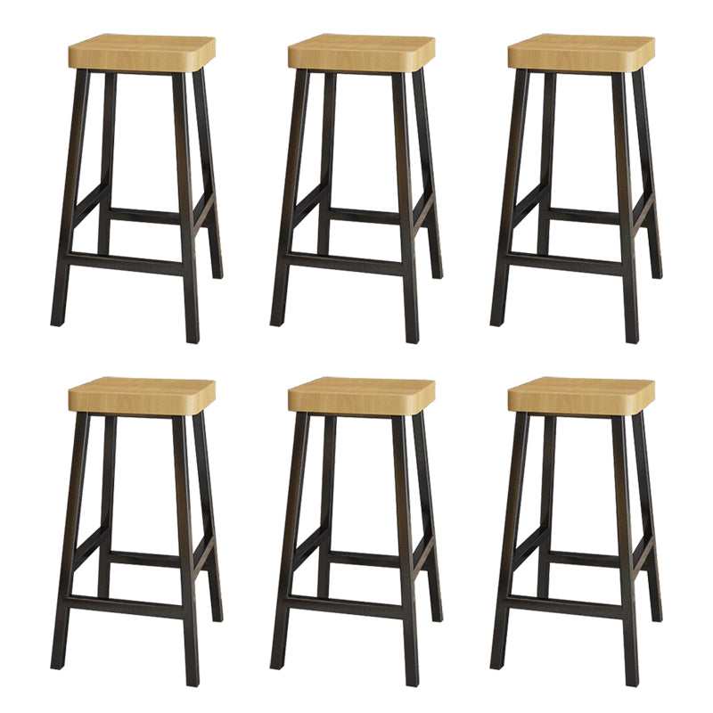 Backless Solid Wood Bar Stool Contemporary Natural Stool with Metal Legs