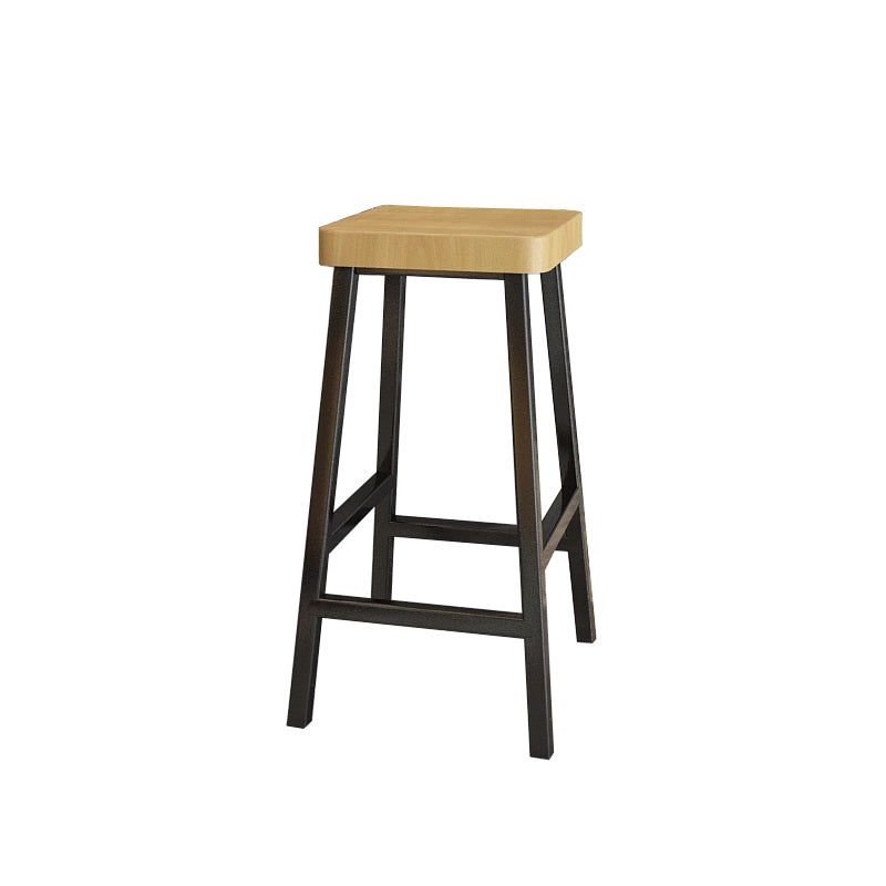 Backless Solid Wood Bar Stool Contemporary Natural Stool with Metal Legs