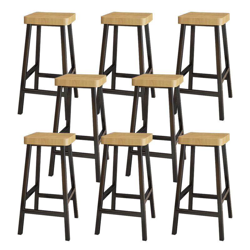 Backless Solid Wood Bar Stool Contemporary Natural Stool with Metal Legs