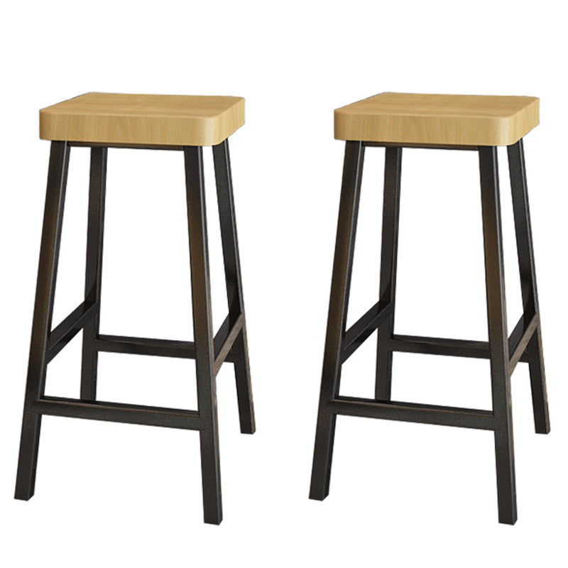 Backless Solid Wood Bar Stool Contemporary Natural Stool with Metal Legs