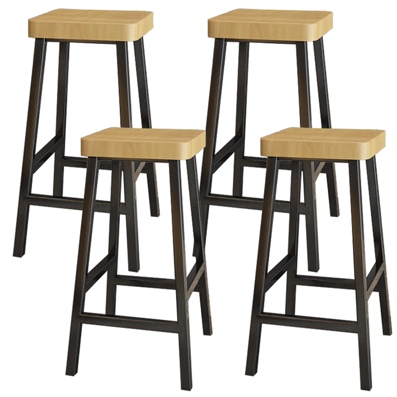 Backless Solid Wood Bar Stool Contemporary Natural Stool with Metal Legs