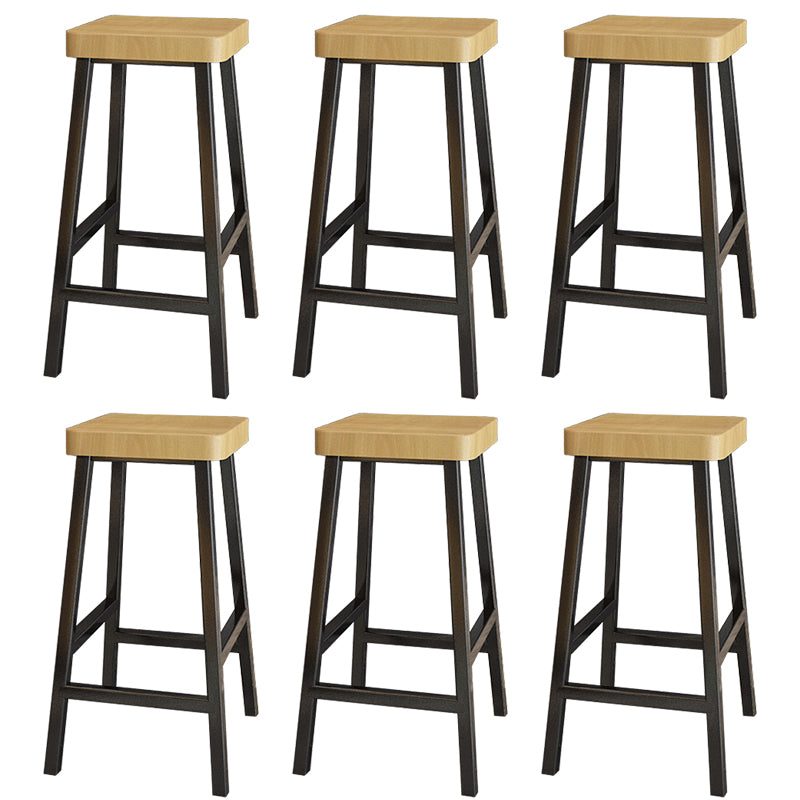 Backless Solid Wood Bar Stool Contemporary Natural Stool with Metal Legs