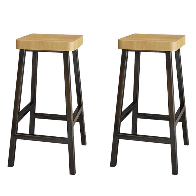 Backless Solid Wood Bar Stool Contemporary Natural Stool with Metal Legs