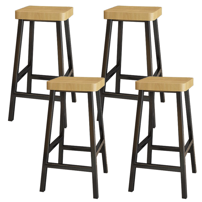 Backless Solid Wood Bar Stool Contemporary Natural Stool with Metal Legs