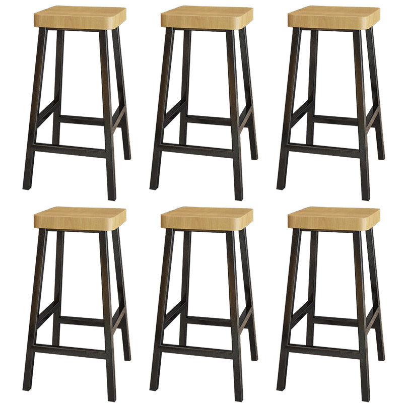 Backless Solid Wood Bar Stool Contemporary Natural Stool with Metal Legs