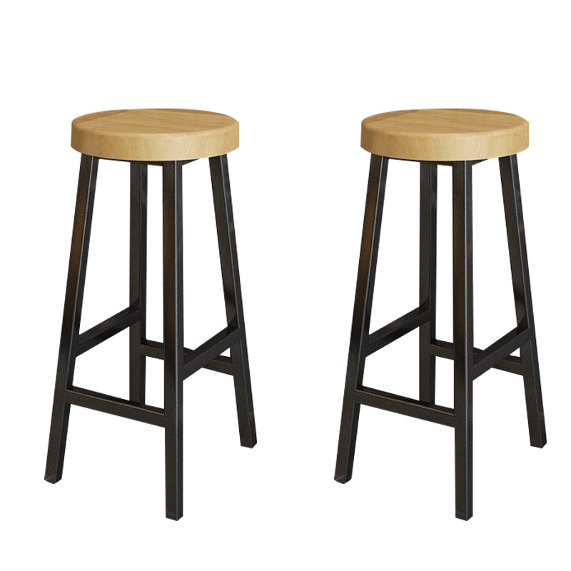 Backless Solid Wood Bar Stool Contemporary Natural Stool with Metal Legs