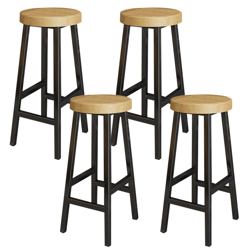 Backless Solid Wood Bar Stool Contemporary Natural Stool with Metal Legs